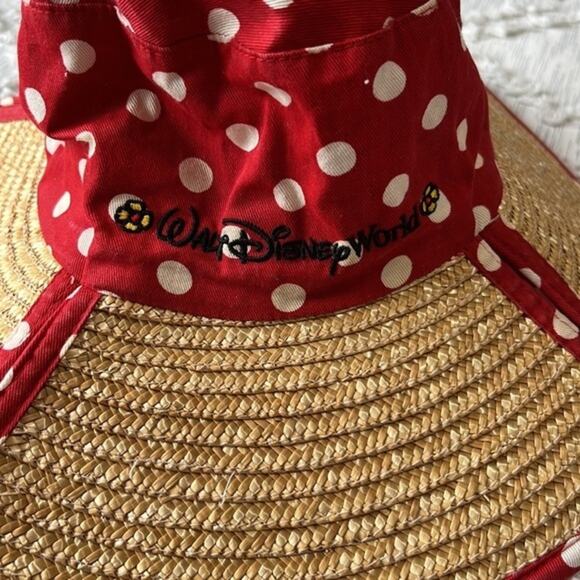 Vintage Straw Sun Hat Cap Red Polka Dots Foldable Walt Disney World‎ - Picture 7 of 9